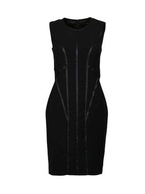 HUGO BOSS Dajil Structured Satin-Trim Sheath Dress - Black - Sz 2